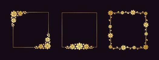 fyrkant guld blommig ram samling uppsättning. lyx gyllene ram gräns för inbjudan, bröllop, certifikat. vektor konst med blommor och löv.