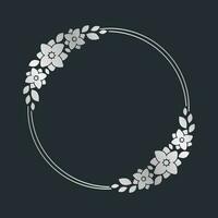 runda silver- blommig ram mall. lyx gyllene ram gräns för inbjudan, bröllop, certifikat. vektor konst med blommor och löv.
