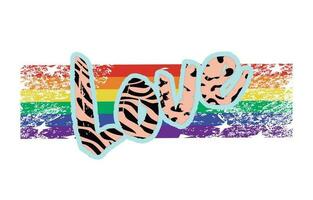 kärlek. ett ord t-shirt design med djur- skriva ut över regnbåge. vektor illustration för Gay stolthet dag.