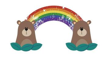 zwei Bären zum ein Regenbogen T-Shirt Design. Vektor Illustration zum Fröhlich Stolz Tag