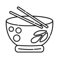 Chinesisch Essen, Schüssel mit Stöcke, schwarz und Weiß Vektor Linie Illustration