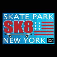 skridsko parkera sk8 ny york stad freestyle t-shirt design vektor