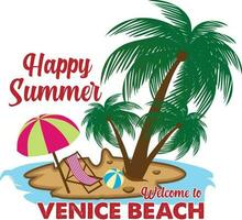 glücklich Sommer- herzlich willkommen zu Venedig Strand T-Shirt Design vektor