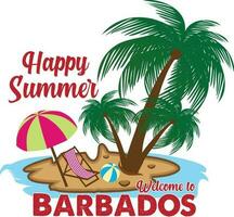 glücklich Sommer- herzlich willkommen zu Barbados Strand T-Shirt Design vektor