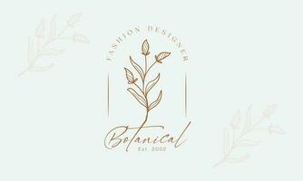 botanisk blommig element hand dragen logotyp med vild blomma och löv. logotyp för spa och skönhet salong, boutique, organisk butik, blommig designer, interiör, fotografi, kosmetisk. vektor