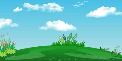 hell Landschaft mit Gras, Himmel und realistisch Wolken. vektor