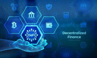 defi. dezentrale Finanzierung. Blockchain, dezentralisiertes Finanzsystem. Business-Technologie-Konzept-Konzept in Wireframe-Hand. Vektor-Illustration. vektor