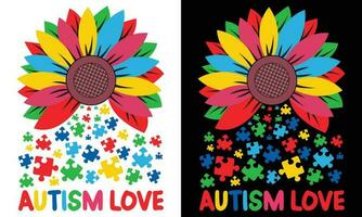 Autismus Bewusstsein T-Shirt Design Vektor Illustration- Autismus T-Shirt Design Konzept. alle Designs sind bunt und erstellt mit Band, Rätsel, Liebe, usw. Autismus Hintergrund, Banner, Poster