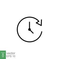 refresh tid ikon. enkel översikt stil. timer, lång, timme, period, medurs med pil, disken, deadline begrepp. tunn linje symbol. vektor illustration isolerat på vit bakgrund. eps 10.