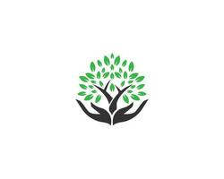 Hand Baum mit Grün Blätter Symbol Logo Symbol Design Vektor Vorlage Illustration.