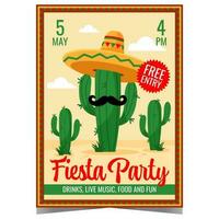 fiesta fest vektor illustration design med en kaktus i sombrero på bakgrund. inbjudan kort, promo baner eller affisch för traditionell folk festival eller karneval i latin Amerika, Spanien och Mexiko.