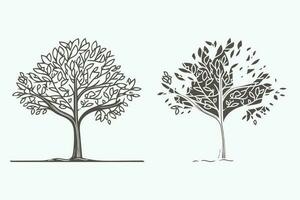 träd linje konst vektor, träd silhuett vektor, svart och vit träd konst, trädgränsen konst färg bok, träd vektor isolerat