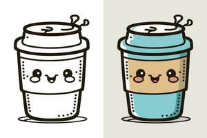 Kaffee Tasse Logo, süß Kaffee Tasse Karikatur Linie Kunst bunt Vektor Illustration, Kaffee Tasse Symbol Design, eben Karton Stil, Essen und trinken Symbol