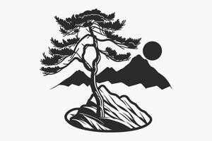 Berg skizzieren, Gliederung Stil schwarz und Weiß Berge und Baum Vektor, Berg Baum Symbol Illustration, Berg Logo vektor