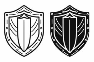 Schild Vektor, Schild Gliederung Stil Linie Kunst, mittelalterlich Schild, königlich Schild, heraldisch Schild, heraldisch Zier Schilde Sammlung vektor