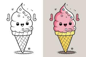 süß Eis Sahne Karikatur Linie Kunst Vektor Symbol Illustration, Essen trinken eben Karikatur Konzept Profi Vektor, Eis Sahne Karikatur, Eis Sahne Kegel, Karikatur Eis Sahne