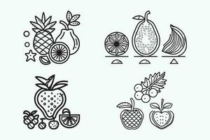 frukt ikon uppsättning, tecknad serie frukt isolerat på vit bakgrund, enkel linjekonst översikt element samling, rena enkel design vektor