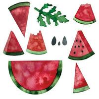 Aquarell Hand gezeichnet einstellen von Wassermelone Elemente verwenden Feind Clip Art Muster Hintergrund Design vektor