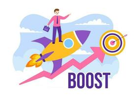 Geschäft Boost Vektor Illustration mit Digital Marketing Rakete Unternehmen Werdegang Erfolg im Entwicklung und profitieren erhöhen, ansteigen im Hand gezeichnet Vorlage
