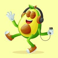 süß Avocado Charakter Hören zu Musik- vektor