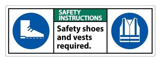 säkerhetsinstruktioner underteckna skyddsskor och väst krävs med PPE vektor