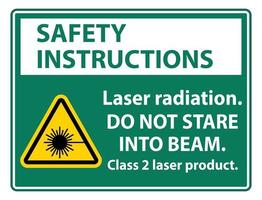 säkerhetsinstruktioner laserstrålning stirrar inte in i strålklass 2 laserprodukt vektor