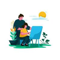 far och barn målning tillsammans platt illustration minimalistisk modern vektor begrepp för webb sida hemsida utveckling, mobil app