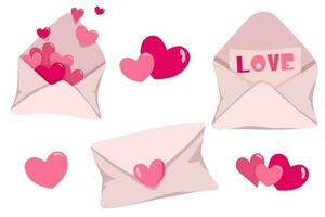 uppsättning av kuvert med rosa hjärtan. valentine s dag klistermärken. vektor