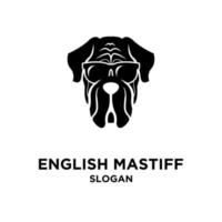 engelska mastiff hundhuvud bär solglasögon vektor logo ikon illustration design