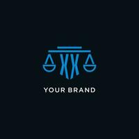 xx Monogramm Initiale Logo mit Waage von Gerechtigkeit Symbol Design Inspiration vektor