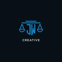 jw Monogramm Initiale Logo mit Waage von Gerechtigkeit Symbol Design Inspiration vektor