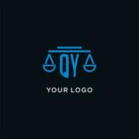 qy Monogramm Initiale Logo mit Waage von Gerechtigkeit Symbol Design Inspiration vektor