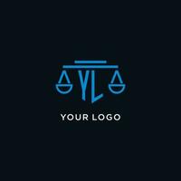 yl Monogramm Initiale Logo mit Waage von Gerechtigkeit Symbol Design Inspiration vektor