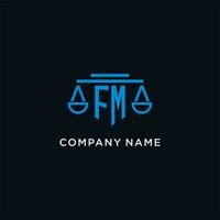 fm Monogramm Initiale Logo mit Waage von Gerechtigkeit Symbol Design Inspiration vektor