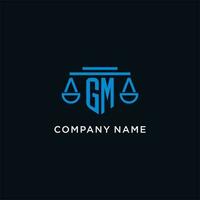 gm Monogramm Initiale Logo mit Waage von Gerechtigkeit Symbol Design Inspiration vektor