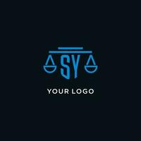 sy Monogramm Initiale Logo mit Waage von Gerechtigkeit Symbol Design Inspiration vektor