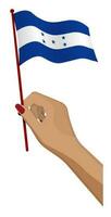 weiblich Hand sanft hält klein Flagge von Republik von Honduras. Urlaub Design Element. Karikatur Vektor auf Weiß Hintergrund