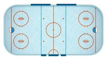 is hockey sporter rink markeringar rader topp se med repor på is. översikt hockey lekplats. sporter jord för aktiva rekreation. vektor
