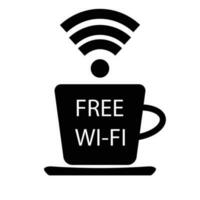 kostenlos W-lan Vektor. Tasse von Kaffee und W-lan Symbol, kostenlos Internet und W-lan Zone, kostenlos W-lan Stelle Illustration vektor