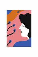 Vektor abstrakt Porträt von ein schön Frau im Profil auf ein Hintergrund von farbig Flecken