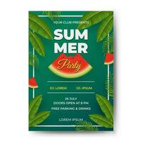 Sommer- Party mit Wassermelone und tropisch Blätter Design vektor