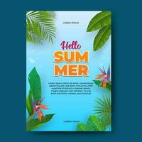Sommer- Party Hintergrund Vorlage. schön Strand Design mit tropisch Blumen und Blätter vektor