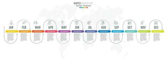 Timeline-Infografik-Präsentation für 1 Jahr 12 Monate für Geschäftskonzept mit 12 Optionen, Schritten und Prozessen. vektor