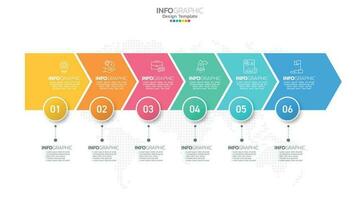 Timeline-Infografik-Vektor mit 6 Schritten kann für das Webdesign des Workflow-Layout-Diagramms des Jahresberichts verwendet werden. vektor