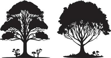 Vektor einstellen von Pflanze und Baum Silhouette Illustration, minimalistisch Baum Silhouette einstellen