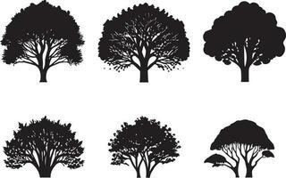 vektor uppsättning av växt och träd silhuett illustration, minimalistisk träd silhuett uppsättning