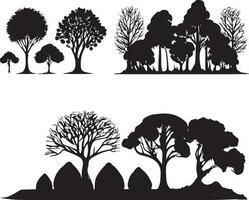 vektor uppsättning av växt och träd silhuett illustration, minimalistisk träd silhuett uppsättning