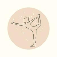 weiblich Silhouette führt aus Sport Übungen. Symbol, Logo, Emblem, Symbol zum Netz Design, Sozial Medien Geschichten. modisch minimal lineart Stil. Frau trainieren Yoga Asanas. Vektor Illustration im Boho Stil