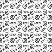 Hand gezeichnet Spiralen, wellig Muster zum Stoff, drucken, Textilien, Stoffe. nahtlos Muster Zeichnungen von uralt Stamm. Primitive ethnisch Ornament, Petroglyphe. uralt Muster. Vektor Illustration