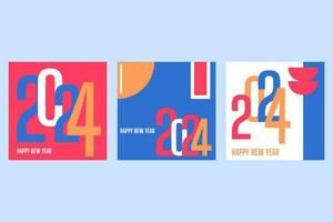 2024 glücklich Neu Jahr Poster Satz. abstrakt Typografie Design vektor
